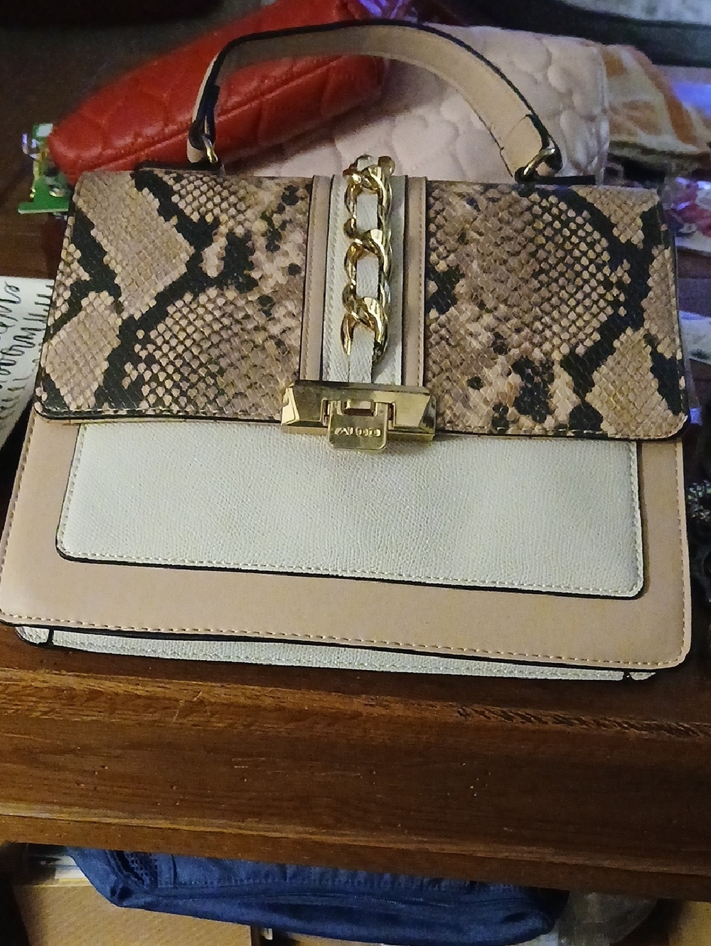Aldo Snake Print Tan Trio Combo Colorblock Crossbody Purse NEW